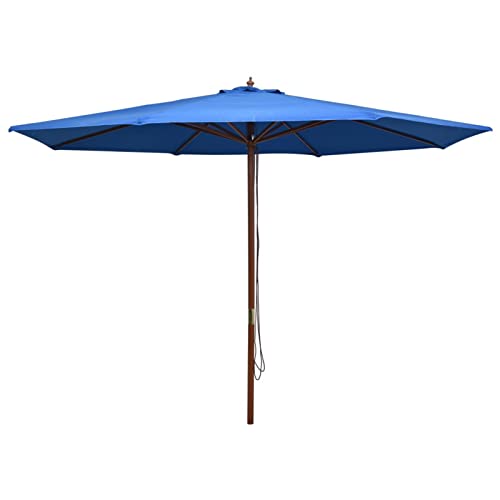 Parasol de jardin bleu 350 cm avec mât en bois déperlant