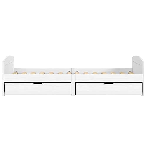 SECOLI Bett mit stauraum 90x200 Einzelbett mit 2X Schubkästen jugendbett 90x200 Tagesbett bettgestell Jugendzimmer Kojenbett Massivholz Kiefer-Weiß-Stauraumbett – Bild 6
