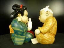 木彫りおかめひょっとこ置物オブジェ彫刻縁起物オカメ火男 木彫りおかめひょっとこ置物オブジェ彫刻縁起物