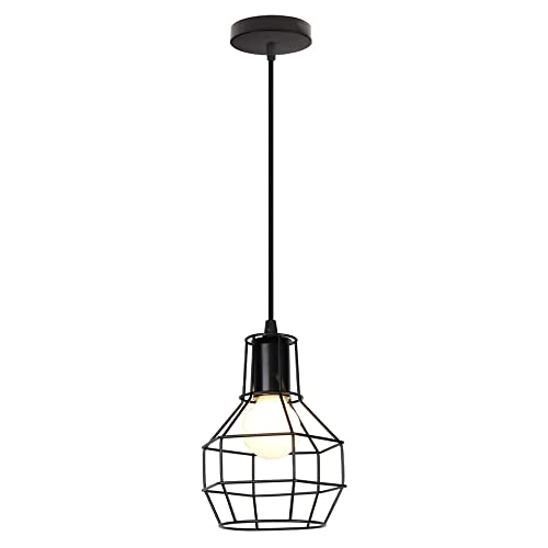 Suspension cage de fil métal noir lustre rétro triples heads pour éclairage décoratif maison