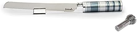 EMANUEL Yair Challah Bread Knife with Detachable Salt Shaker in Handle | Modern Multicolored Ring Design (Gray NSM-5)