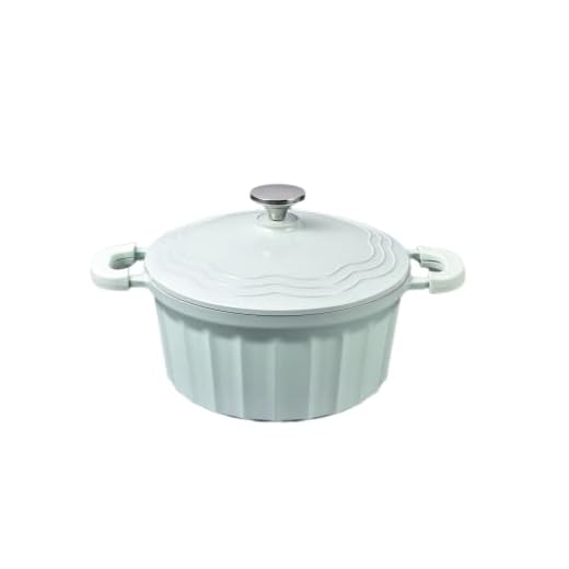 Enameled Dutch Oven - 3 Qt Nonstick Casserole Dish with Lid Stockpot Cookware Attached Heat Diffuser Plate Aluminum Oven Safe Pan (Green)