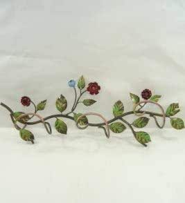 Attaccapanni Da Parete In Ferro Battuto 3 Posti Con Decorazione Di Rose Rosse - Arterameferro (Made In Italy)