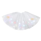 Bybyseno Girl Tutu Skirt, Light Up LED Ballet Tutu Skirt 2-8 Years Fluffy Ballet Dress Up Costume for Kids Party 3-Layer Multicolor Tutu Skirts (White)