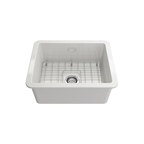 BOCCHI Sotto Dual-Mount Fireclay 24 in. Single Bowl Kitchen Sink with Protective Bottom Grid and Strainer in White Cover