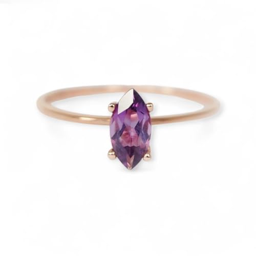 Marquise Amethyst Ring in 14K Rose Gold, Dainty February Birthstone Ring, Minimalist Gemstone Ring, Handmade Stacking Jewelry Gift - GJH194