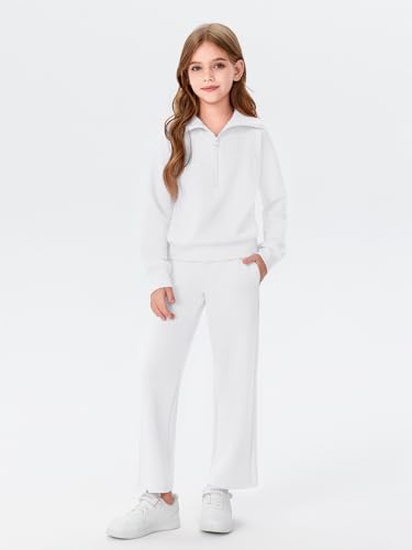 Image of Haloumoning Girls 2 Piece Outfits Sweatsuit Half Zip Long Sleeve Sweatshirts Sweatpants Tracksuit Sets 5-14 years