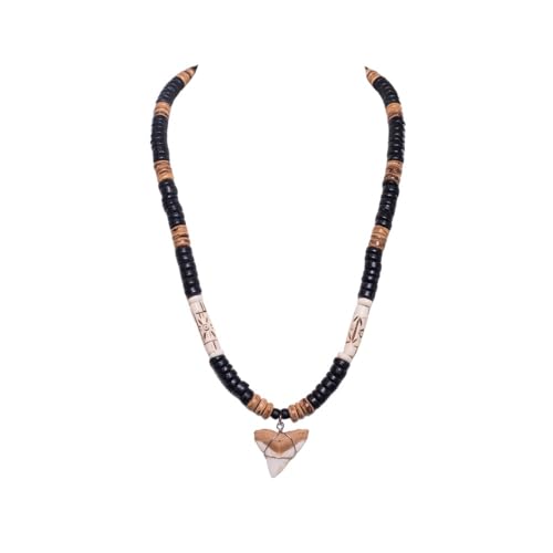 BlueRica Shark Tooth on Coconut and Shell Beads Necklace (20" 4U)2