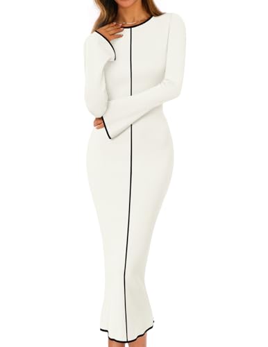 MEROKEETY Women's Fall Long Bell Sleeve Sweater Dress 2025 Elegant