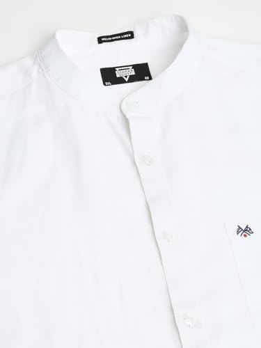 Image of Thomas Scott Men's Solid Cotton Linen Casual Shirt | Full Sleeve | Regular Fit | Mandarin Collar