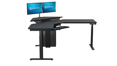 Image of VERSADESK 60 inch x 72 inch Electric L-Shaped Corner Standing Desk, Commercial Grade Height Adjustable Sit Stand Workstation, Ergonomic Computer Desk for Home Office, Black Frame, Black Surface
