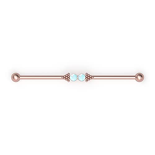 Opal Scaffold Barbell Surgical Steel Industrial Barbell 14g Industrial Piercing Industrial Jewelry Straight Barbell Piercing (Gauge: 14; Barbell Length: 35mm)