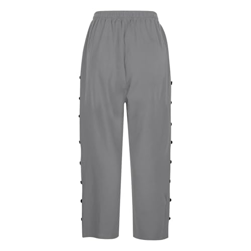 Linen Capris for Women High Waisted Elastic Drawstring Capri Pants with Pockets Side Button Casual Cropped Trouser3