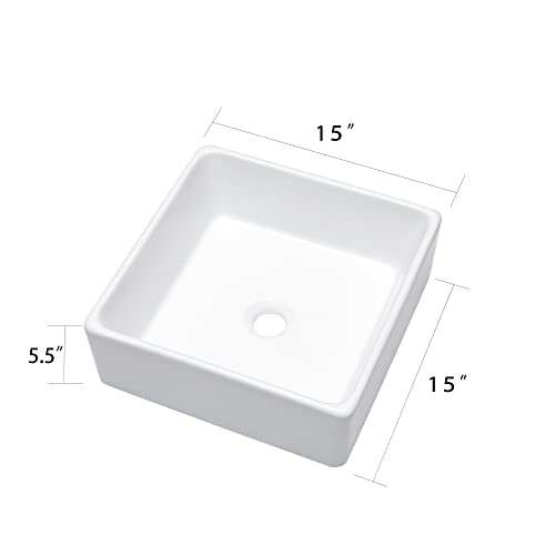 Square Vessel Sink For Bathroom - Donsdey 15"X15" Square Vessel Sink White Ceramic Porcelain Above Counter Vanity Sink Bowl Basin #TOP6