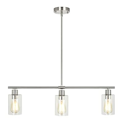 TYNEWRGY 3-Light Pendant Lighting Clear Glass Pendant Lighting for Kitchen Island Brushed Nickel Hanging Light Fixture Pendant Light Dining Room Chandelier Farmhouse