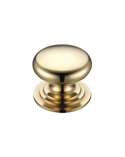 KOOPLES HARDWARE Victorian Cupboard Knob – 45mm Large Round Furniture Handle with Ornate Base for Cabinets, Drawers & Wardrobes (Polished Brass)