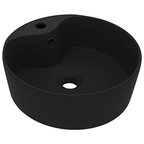 vidaXL Lavabo de Luxe avec Trop-plein Vasque à Poser de Toilette Lave-mains de Salle de Bain Salle Cosmétique Maison Noir Mat 36x13 cm Céramique
