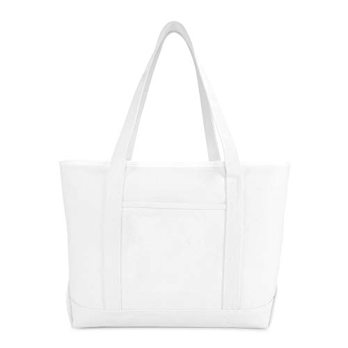 Dalix 23" Premium 24 Oz. Cotton Canvas Shopping Tote Bag In White #TOP1