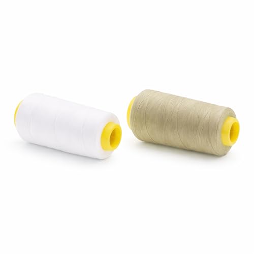 Image of Mandala Crafts White and Beige Thread Cones for Machine and Hand Quilting - 4800 Yds 50 WT Multiple Purpose Mercerized 100% Cotton Threads for Sewing Machine Serger Embroidery