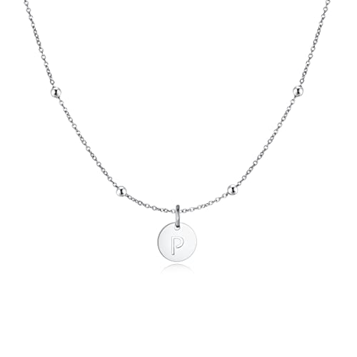 Colgante de mujer original con inicial grabada. Cadena de acero q...