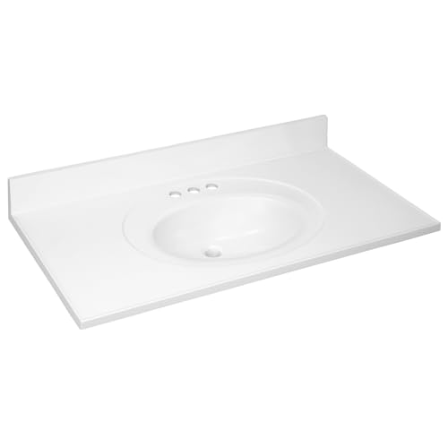 Image of Design House Cultured Marble Vanity Top, 43 in W x 22 in D, Integrated 4 in Centerset Oval Sink & Backsplash, Solid White, 586156