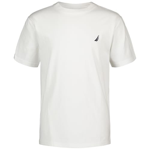 La Mejor Lista de Niño Playera Blanca más recomendados. 45 Nautica - Playera de Manga Corta para niño, Cuello Redondo, Suave, cómoda, Ajuste Relajado, Blanco, 4