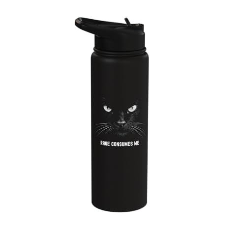 Rage Consumes Me Black Cat Anger Meme Funny Angry Humor Stainless Steel Insulated Water Bottle