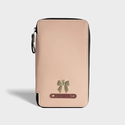 Image of Personalized Leather Passport Holder | Custom Travel Wallet with Zipper, Name & Charm | Durable Genuine Leather Organizer for Travel Documents & Cards (Baby Pink)