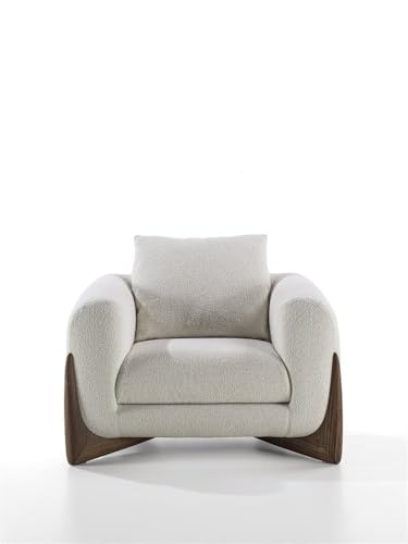 Image of Lakdi The Furniture Modern Cozy Sherpa Lounge Chair with Boucle Upholstery, Curved Wood Base & Oversized Club Seating for Living Room & Bedroom | 5 Years Warranty | Free Assembly - 15185252