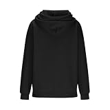 KOG Hoodie für Damen Baumwolle Hooded Sweatshirt Einfarbige Kapuzenpullover Warme Hoodies Teenager Mädchen Sweatshirt mit Kapuze Kleidung Fashion Frauen Warm Locker Schwarz XL