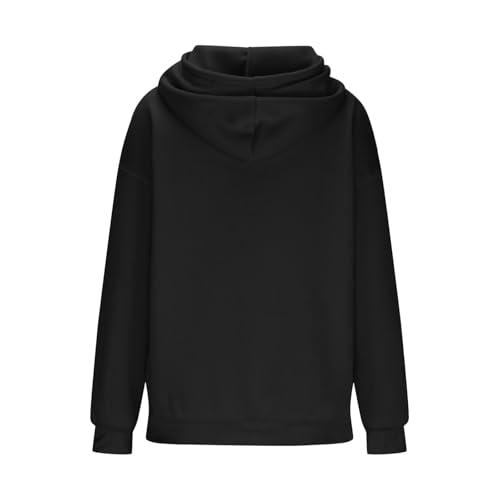 KOG Hoodie für Damen Baumwolle Hooded Sweatshirt Einfarbige Kapuzenpullover Warme Hoodies Teenager Mädchen Sweatshirt mit Kapuze Kleidung Fashion Frauen Warm Locker Schwarz XL