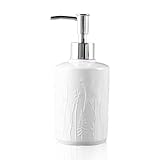 Dispensador de Jabón de 350 ml de Cerámica para Baño y Cocina, Botella de Champú y Gel de Ducha, Botella de Loción con Pulsador, Patrón en Relieve de Cerámica
