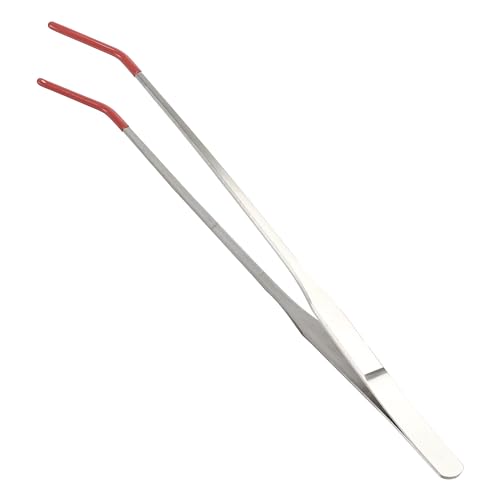 Image of Stainless Steel Reptile Feeding Tongs, Curved Aquarium Tweezers with Rubber Tip, Terrarium Tongs for Gecko, Lizard & More, 10.63 inch Length, Red