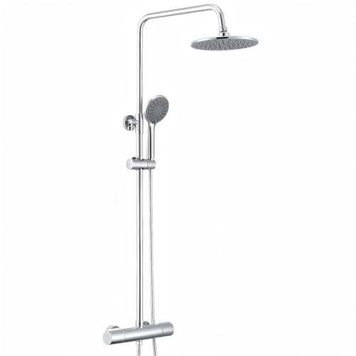 Auralum Columna Ducha Termostatica con Alcachofa de Ducha Lluvia 23x23cm y Ducha de Mano 3 Modos, Duchas de Baño Columna Altura Regulable 92 122cm, Cromado