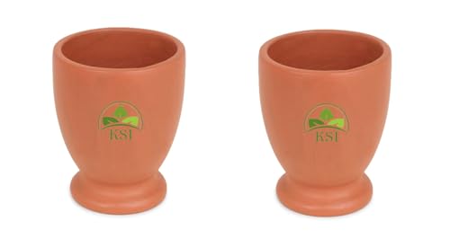 Image of KSI Earthen Clay Water Glass Set of 2 | 250 ml Small Mitti Drinking Glasses for Water Lassi Milk Coffee | Traditional Terracotta Drinkware | Reusable Kitchen Table Glass