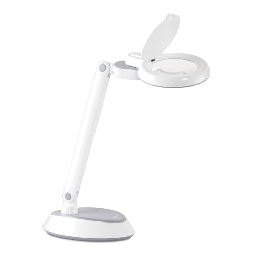 OttLite LED Space-Saving Magnifier Desk Lamp with Optical-Grade Magnification (White)