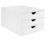 Woodluv 3 Drawer Bamboo Home Office Desktop Tidy A4 Sturdy Stationary Storage Organiser Unit, White - W25 X D33 X H18.5cm