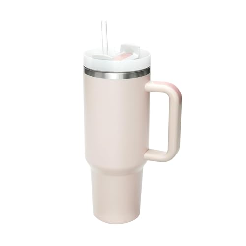 Image of Stainless Steel Tumbler with Handle & Straw Lid, Vacuum Insulated Travel Mug for Hot & Cold Drinks, Water, Coffee, Smoothie, Gift Cup for Women & Men