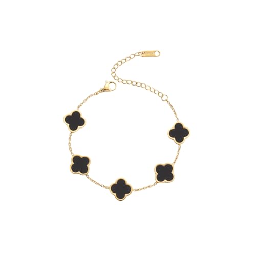 18K gold-plated four-leaf clover lucky bracelet, adjustable chain links for women, double-sided lucky bracelet, fashionable jewellery gift, suitable for men and women