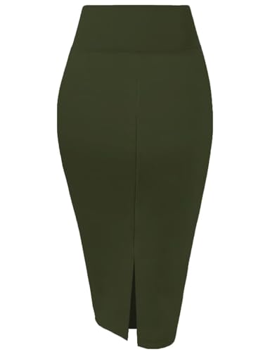 Image of Hybrid & Company Women's Premium Nylon Ponte Stretch High Waist Pencil Suit Skirt Below Knee