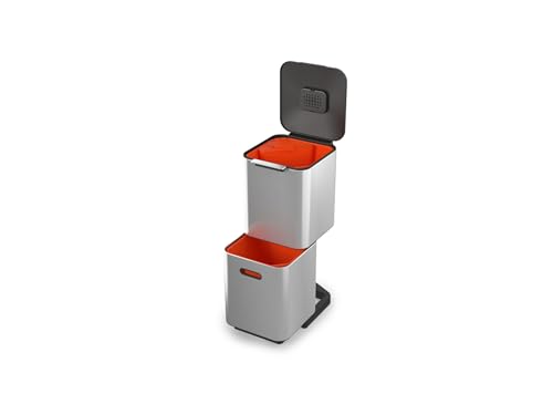 Joseph Joseph Totem Compact 10.5 Gallon/40 Litre Waste Separation and Recycling Kitchen Bin with Odour Filter and Removable Food Waste Caddy, Stainless Steel by Joseph Joseph - Used condition - US$99.95