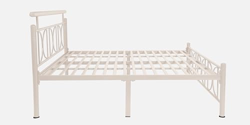 Image of Mexo Metal King Size Bed Without Storage | Wrought Iron Double Bed with Headboard & Footboard | Sturdy Powder Coated Platform Bed King Size Cot for BedroomLivingRoom Ivory (75x72)