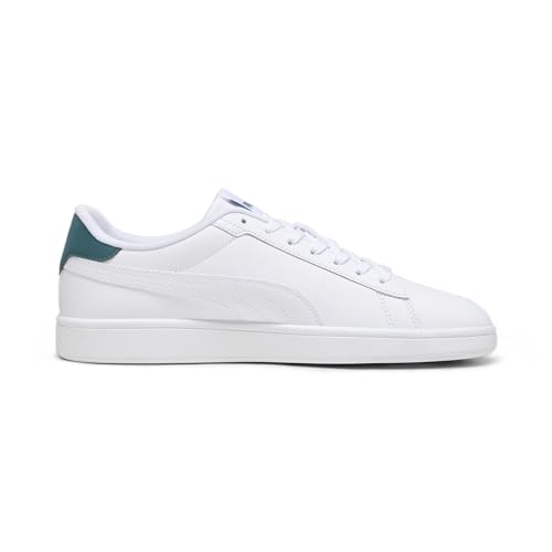 PUMA Men's Smash 3.0 Leather Sneaker White-Malachite Gold, 123