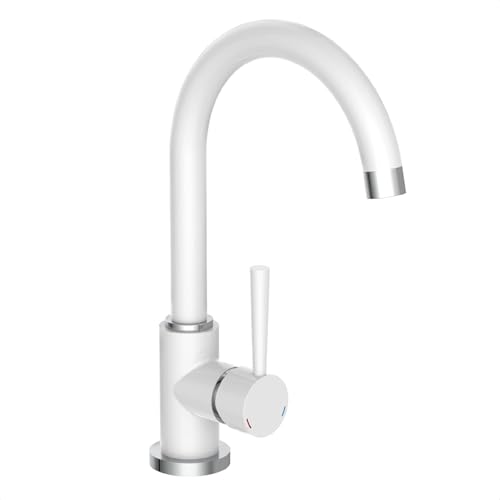 SCHÜTTE 79136 CORNWALL Spültischarmatur, Wasserhahn Küche, Energiesparfunktion, 360° schwenkbar, ideal auch für Doppelspülbecken, Weiß
