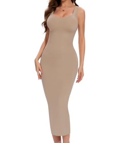 Wivzo Unterkleid Damen Lang Trägerunterkleid mit Spitzensplit Kleid Bauchwegformend Shapewear für Alltag Ball