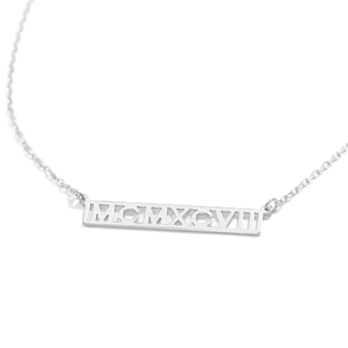 Qermolas Personalized 925 Silver Roman Numeral Necklace