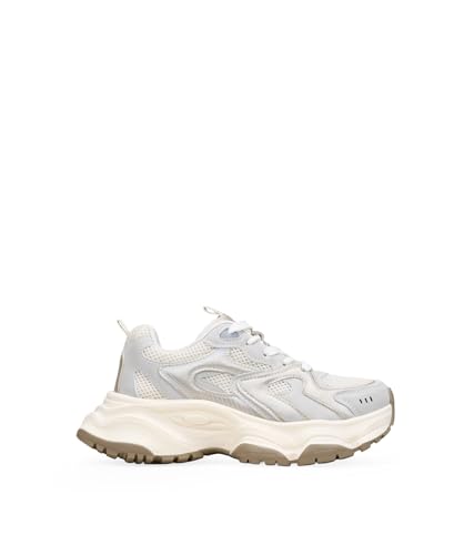 BOSANOVA Zapatillas Deportivas para Mujer con Tejido de Malla Gruesa y Suela abultada de Plataforma. Cierre Mediante Cordones Planos. Calzado para Mujer Oro 38