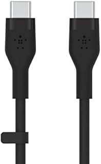Belkin BoostCharge Flex Silikonowy kabel USB C do C, certyfikat USB-IF, szybkie ładowanie Power Delivery dla MacBooka Pro, iPada Pro, iPhone 15, Galaxy S24, S23, Pixel i innych, 1 m - czarny
