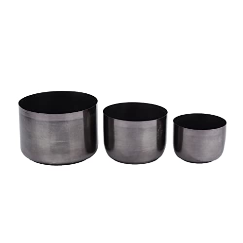 CosmoLiving by Cosmopolitan Maceta Redonda de Metal Moderna, Juego de 3 macetas de 9 Pulgadas, 7 Pulgadas, 6 Pulgadas de Alto, Color Negro