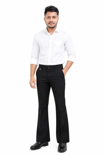 Image of Men's Formal Bootcut Pants | Stretchable Trousers | High Rise Flared Fit Pants | Office & Formal & Casual Wear (Black /White)